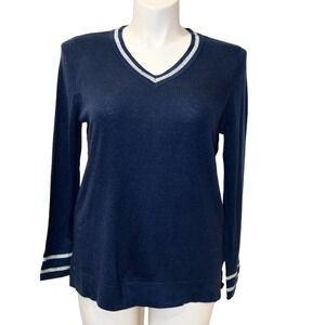 Charter Club Navy and silver knitted long sleeve V-Neck sweater